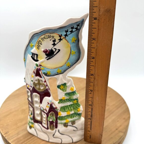 Blue Sky Clayworks Heather Goldminc santa and reindeer House Tea Light Votive ho - Picture 7 of 9
